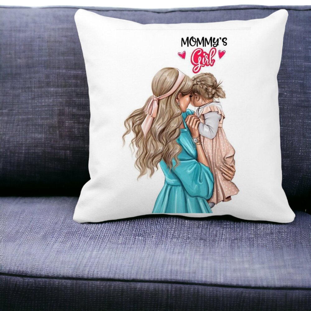 Perna Decorativa Patrata Mommy's Girl, 40x40 cm, Alba, Mata, Husa Detasabila, Burduf 12 40x40 cm