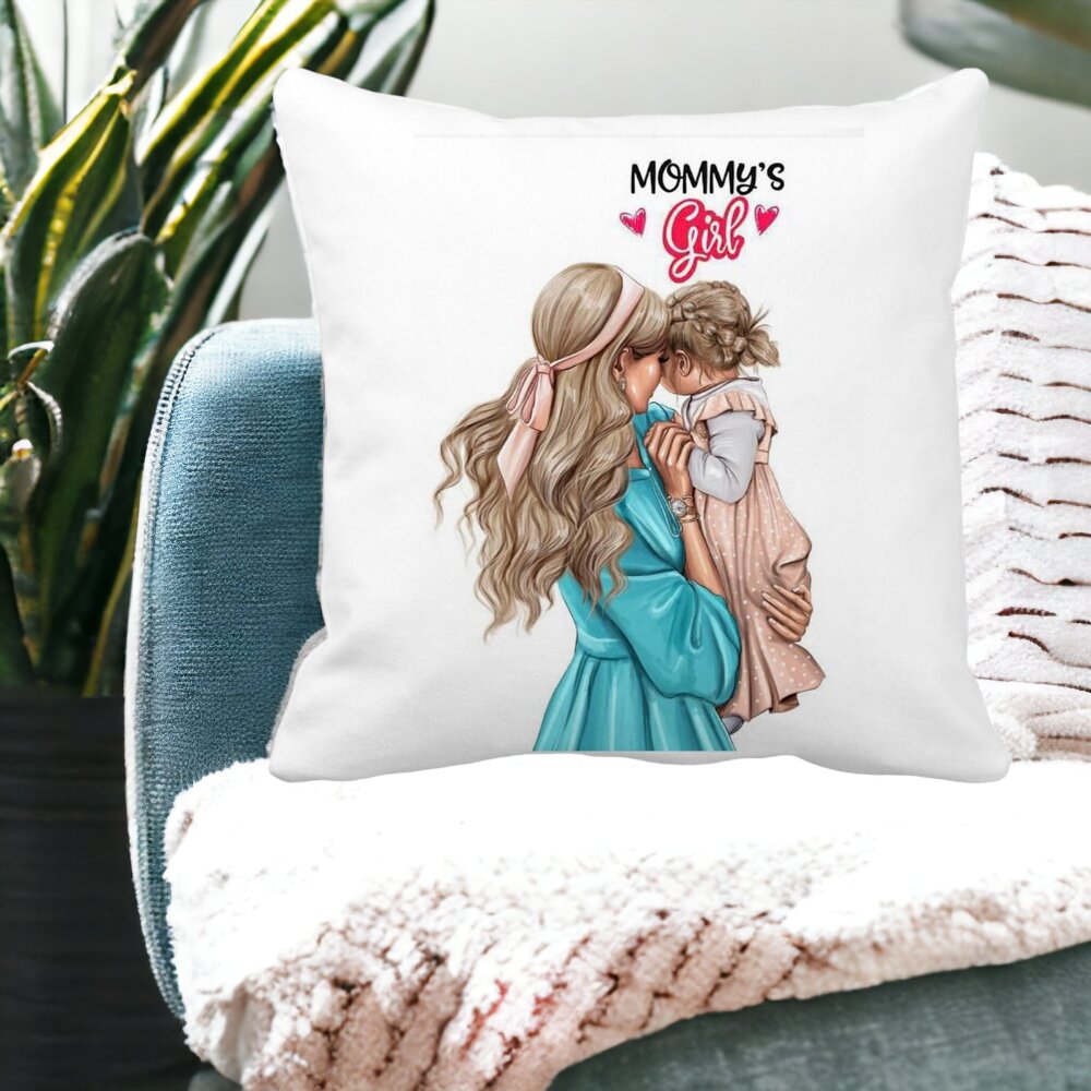 Perna Decorativa Patrata Mommy's Girl, 40x40 cm, Alba, Mata, Husa Detasabila, Burduf 13 Alba