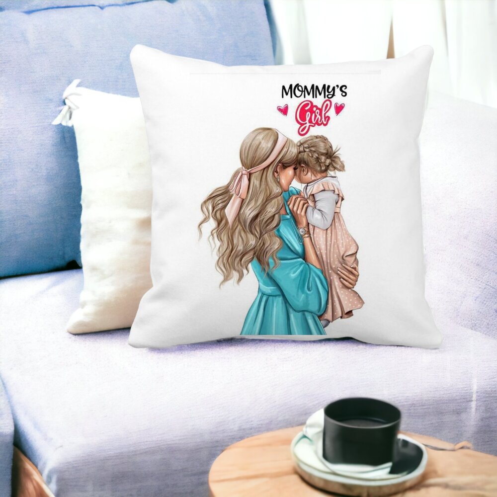 Perna Decorativa Patrata Mommy's Girl, 40x40 cm, Alba, Mata, Husa Detasabila, Burduf 15 Husa Detasabila