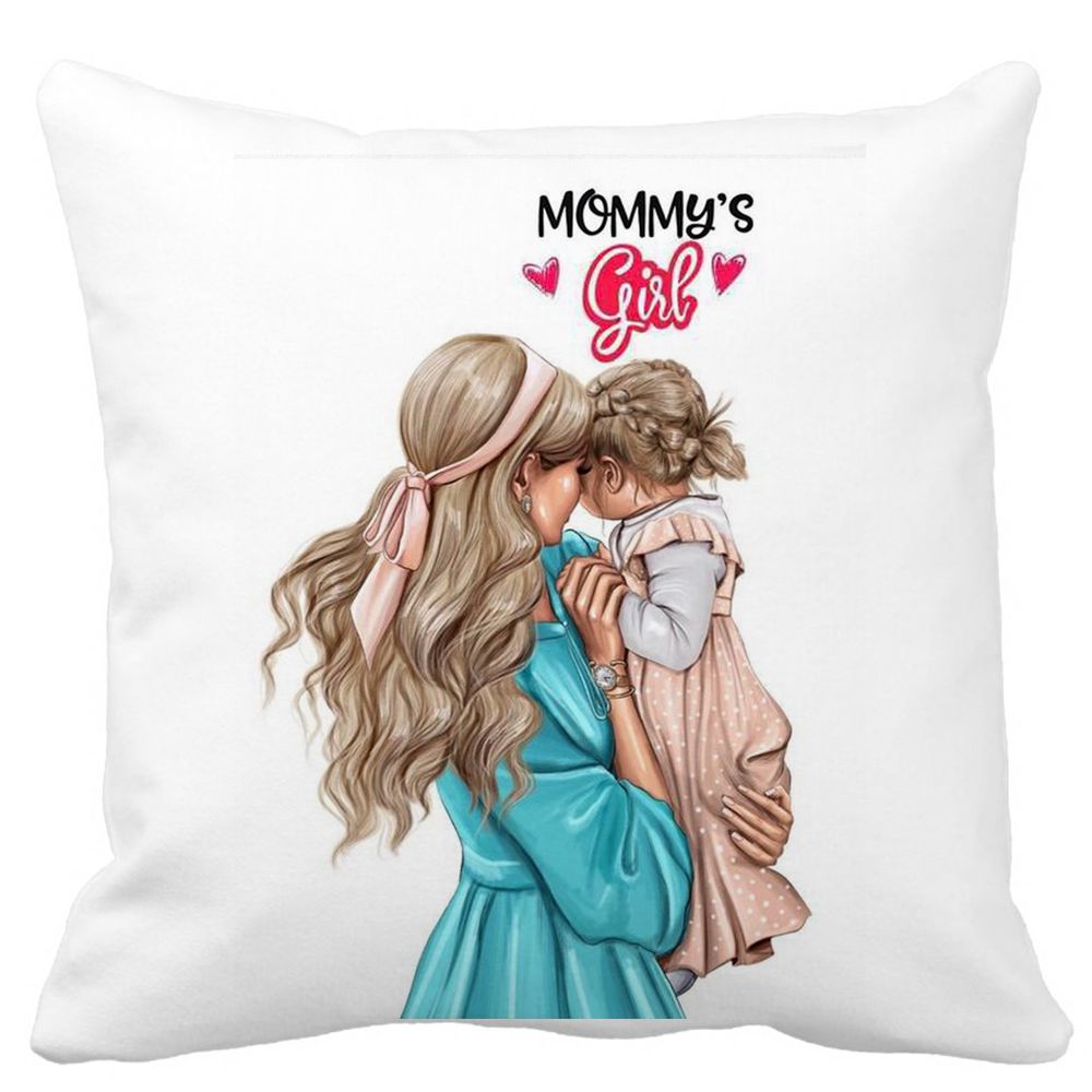 Perna Decorativa Patrata Mommy's Girl, 40x40 cm, Alba, Mata, Husa Detasabila, Burduf 11 Perna Decorativa Patrata Mommy's Girl