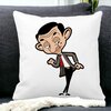 Perna Decorativa Patrata Mr Bean, 40x40 cm, Alba, Mata, Husa Detasabila, Burduf 17 40x40 cm