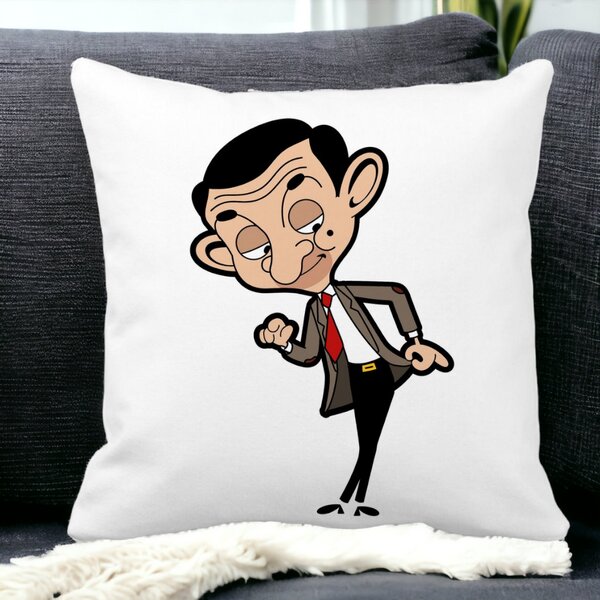 Perna Decorativa Patrata Mr Bean, 40x40 cm, Alba, Mata, Husa Detasabila, Burduf 12 40x40 cm