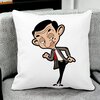 Perna Decorativa Patrata Mr Bean, 40x40 cm, Alba, Mata, Husa Detasabila, Burduf 18 Alba