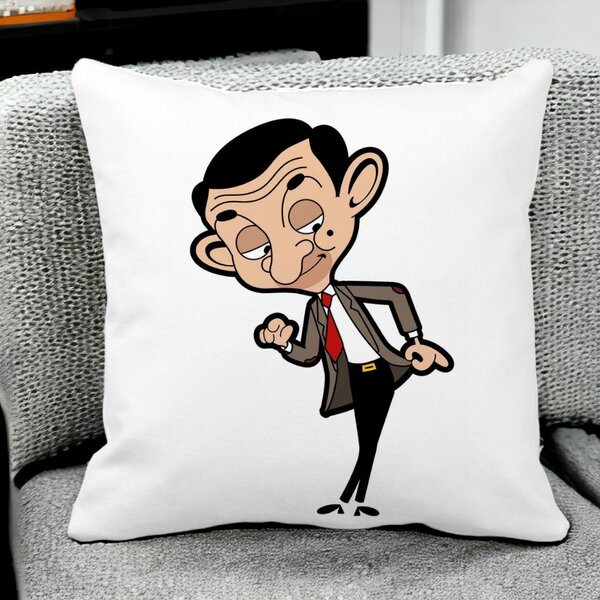 Perna Decorativa Patrata Mr Bean, 40x40 cm, Alba, Mata, Husa Detasabila, Burduf 13 Alba
