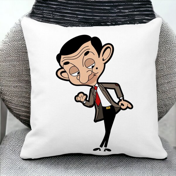 Perna Decorativa Patrata Mr Bean, 40x40 cm, Alba, Mata, Husa Detasabila, Burduf 14 Mata