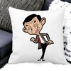 Perna Decorativa Patrata Mr Bean, 40x40 cm, Alba, Mata, Husa Detasabila, Burduf 20 Husa Detasabila