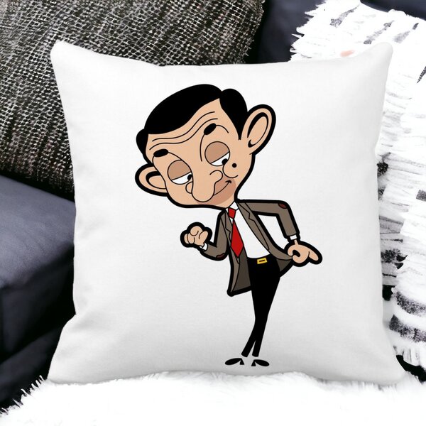 Perna Decorativa Patrata Mr Bean, 40x40 cm, Alba, Mata, Husa Detasabila, Burduf 15 Husa Detasabila
