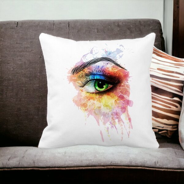 Perna Decorativa Patrata Multicolor Eye, 40x40 cm, Alba, Mata, Husa Detasabila, Burduf 12 40x40 cm