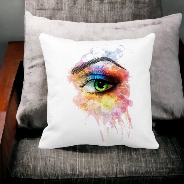 Perna Decorativa Patrata Multicolor Eye, 40x40 cm, Alba, Mata, Husa Detasabila, Burduf 13 Alba