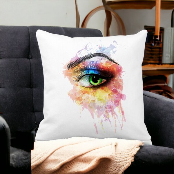 Perna Decorativa Patrata Multicolor Eye, 40x40 cm, Alba, Mata, Husa Detasabila, Burduf 14 Mata