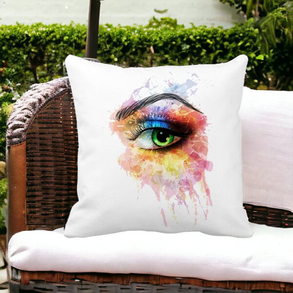 Perna Decorativa Patrata Multicolor Eye, 40x40 cm, Alba, Mata, Husa Detasabila, Burduf 15 Husa Detasabila