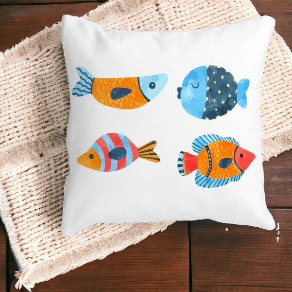 Perna Decorativa Patrata Multicolor Pesti, 40x40 cm, Alba, Mata, Husa Detasabila, Burduf 14 Mata
