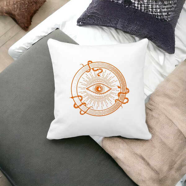 Perna Decorativa Patrata Mystic Eye, 40x40 cm, Alba, Mata, Husa Detasabila, Burduf 12 40x40 cm