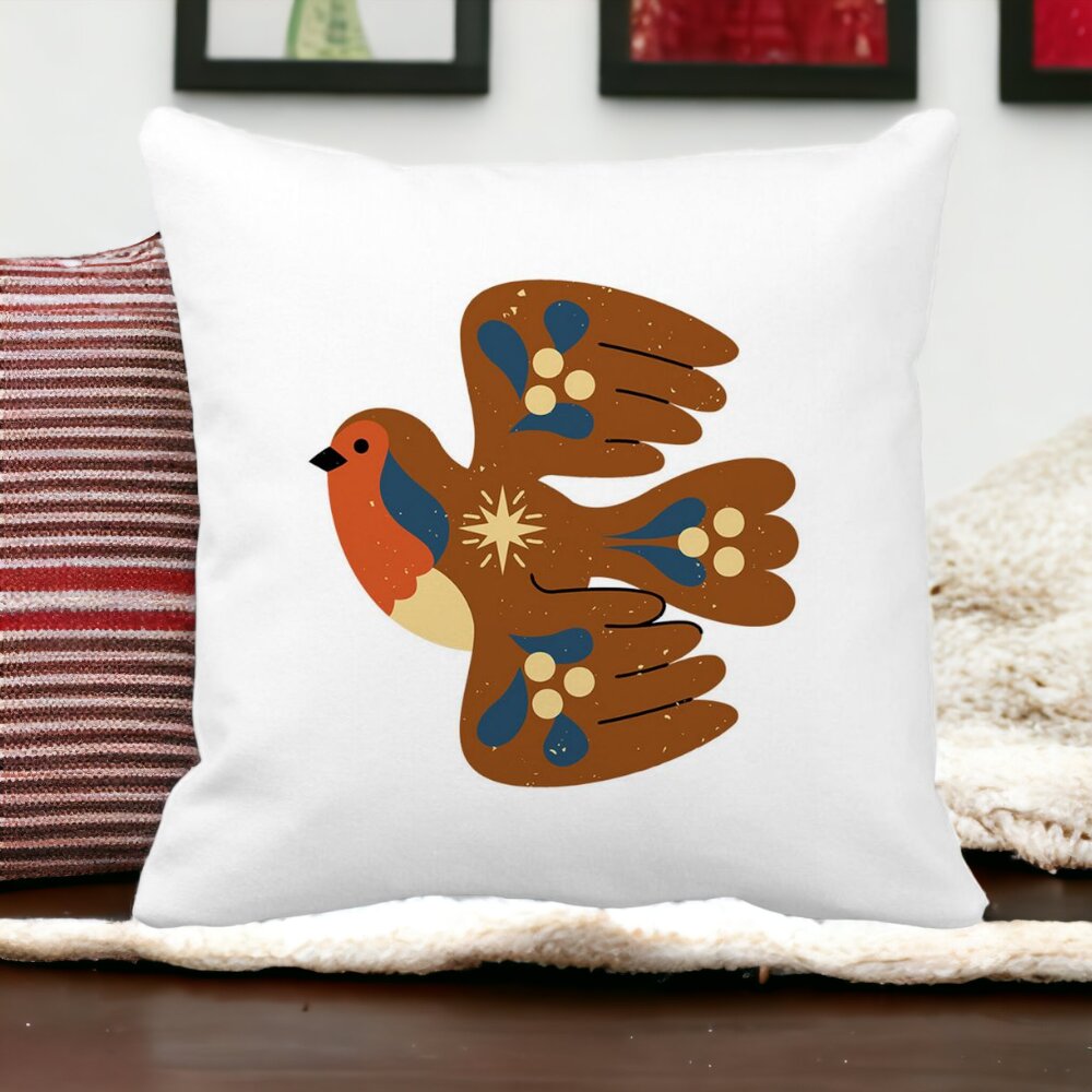 Perna Decorativa Patrata Pasare, 40x40 cm, Alba, Mata, Husa Detasabila, Burduf 15 Husa Detasabila