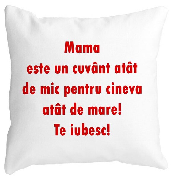 Perna Decorativa Patrata Pentru Mama Te iubesc, 40x40 cm, Alba, Mata, Husa Detasabila, Burduf 11 Perna Decorativa Patrata Pentru Mama Te iubesc