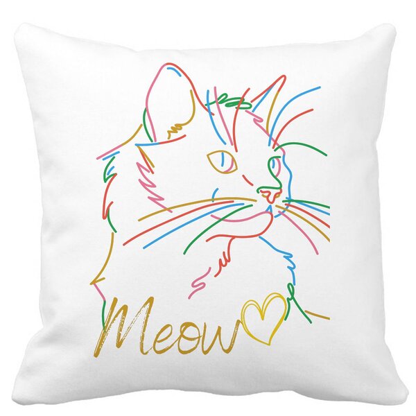 Perna Decorativa Patrata Pisica Meow, 40x40 cm, Alba, Mata, Husa Detasabila, Burduf 11 Perna Decorativa Patrata Pisica Meow