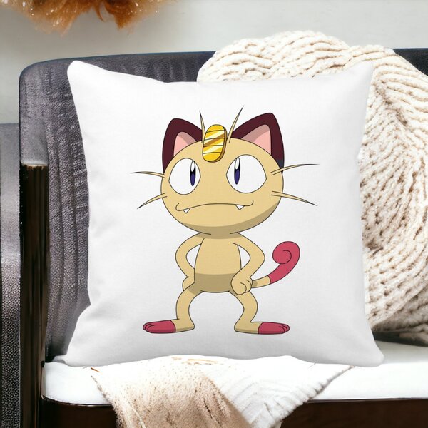 Perna Decorativa Patrata Pisica Pokemon, 40x40 cm, Alba, Mata, Husa Detasabila, Burduf 12 40x40 cm