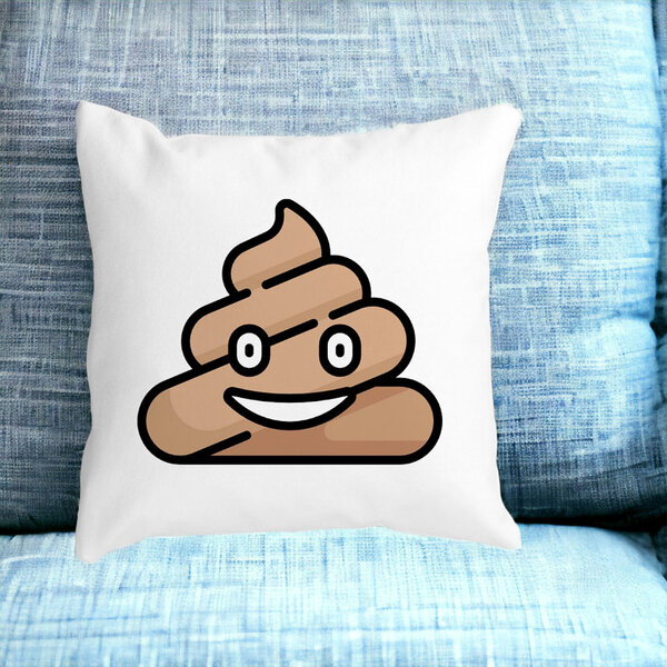 Perna Decorativa Patrata Poo Emoji, 40x40 cm, Alba, Mata, Husa Detasabila, Burduf 13 Alba