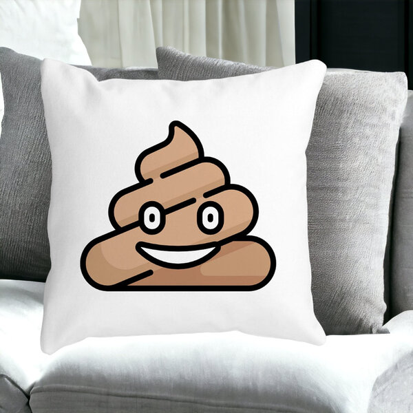 Perna Decorativa Patrata Poo Emoji, 40x40 cm, Alba, Mata, Husa Detasabila, Burduf 14 Mata
