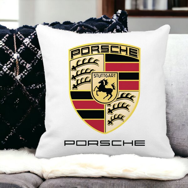 Perna Decorativa Patrata Porsche, 40x40 cm, Alba, Mata, Husa Detasabila, Burduf 12 40x40 cm
