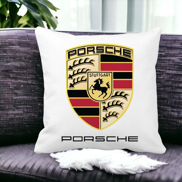 Perna Decorativa Patrata Porsche, 40x40 cm, Alba, Mata, Husa Detasabila, Burduf 14 Mata