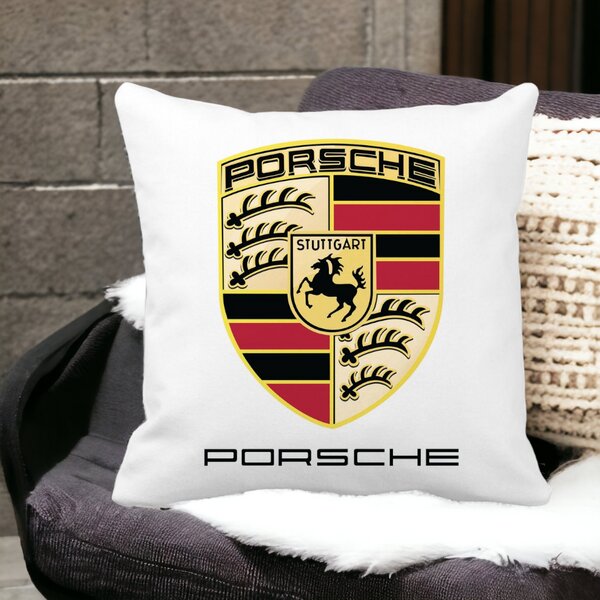 Perna Decorativa Patrata Porsche, 40x40 cm, Alba, Mata, Husa Detasabila, Burduf 15 Husa Detasabila