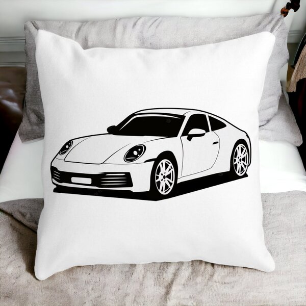 Perna Decorativa Patrata Porsche 911,40x40 cm, Alba, Mata, Husa Detasabila, Burduf 13 Alba