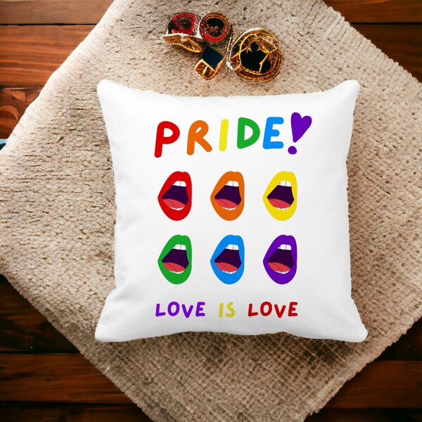 Perna Decorativa Patrata Pride, 40x40 cm, Alba, Mata, Husa Detasabila, Burduf 14 Mata