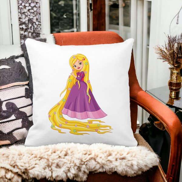 Perna Decorativa Patrata Printesa Rochie Mov, 40x40 cm, Alba, Mata, Husa Detasabila, Burduf 12 40x40 cm