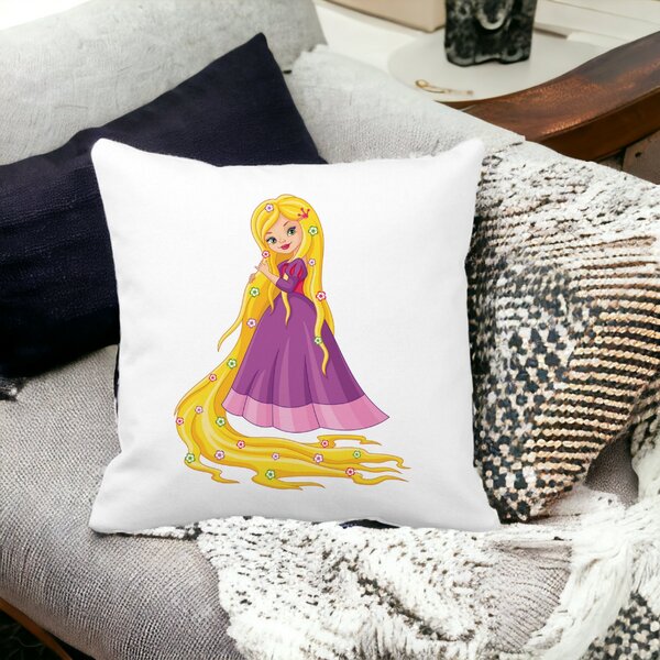 Perna Decorativa Patrata Printesa Rochie Mov, 40x40 cm, Alba, Mata, Husa Detasabila, Burduf 14 Mata