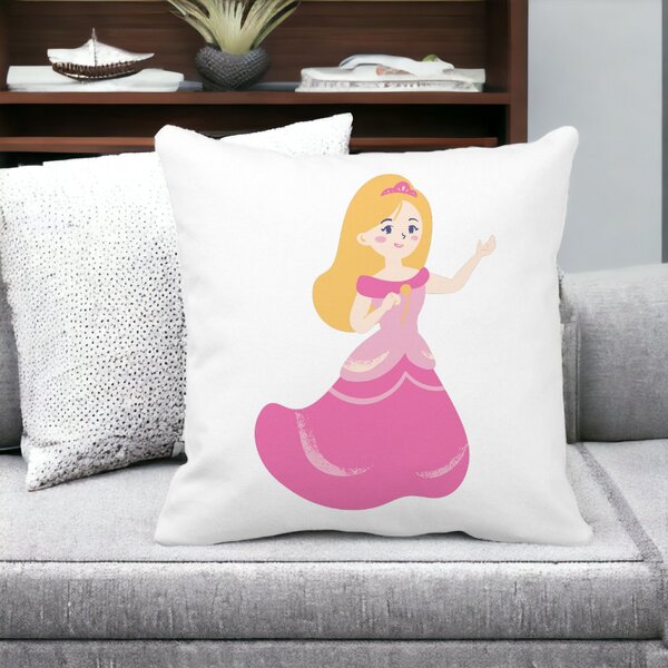 Perna Decorativa Patrata Printesa Roz, 40x40 cm, Alba, Mata, Husa Detasabila, Burduf 12 40x40 cm