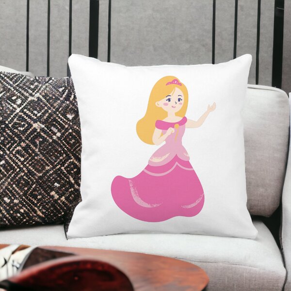 Perna Decorativa Patrata Printesa Roz, 40x40 cm, Alba, Mata, Husa Detasabila, Burduf 15 Husa Detasabila