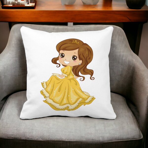 Perna Decorativa Patrata Printesa cu Coroana, 40x40 cm, Alba, Mata, Husa Detasabila, Burduf 12 40x40 cm