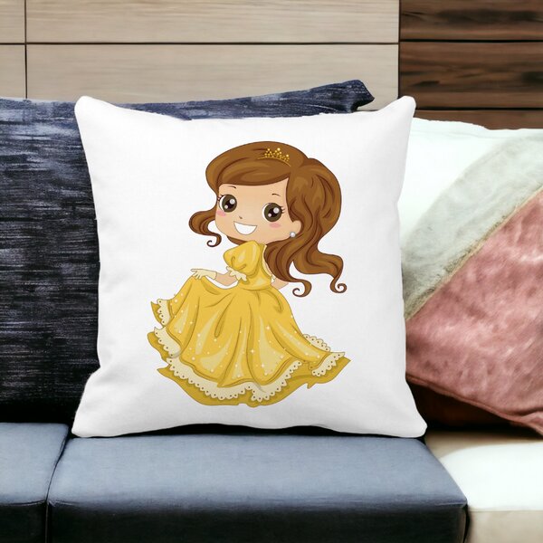 Perna Decorativa Patrata Printesa cu Coroana, 40x40 cm, Alba, Mata, Husa Detasabila, Burduf 13 Alba