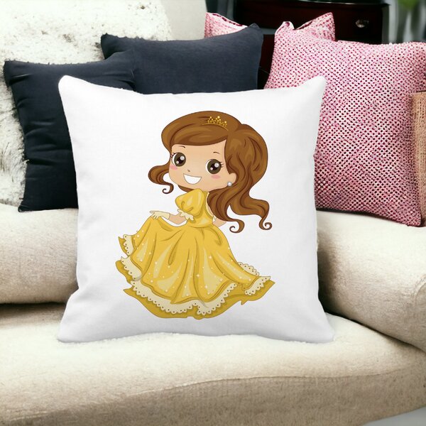 Perna Decorativa Patrata Printesa cu Coroana, 40x40 cm, Alba, Mata, Husa Detasabila, Burduf 15 Husa Detasabila