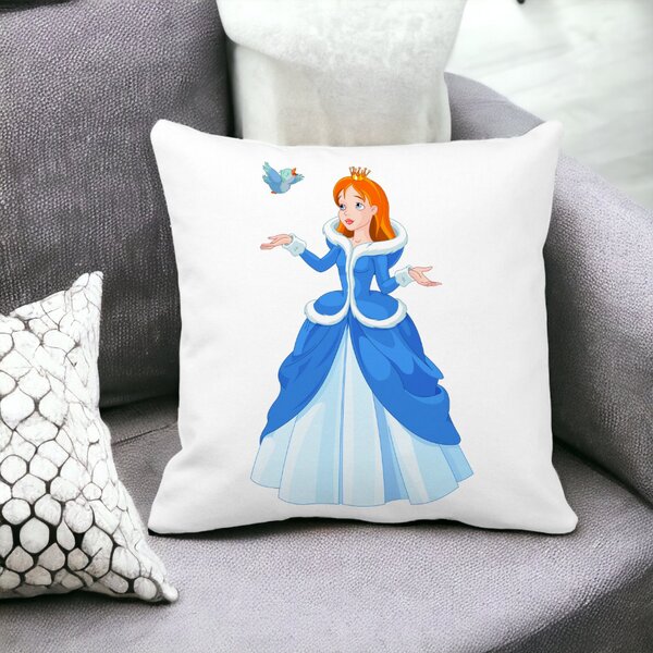 Perna Decorativa Patrata Printesa si Paserea, 40x40 cm, Alba, Mata, Husa Detasabila, Burduf 12 40x40 cm