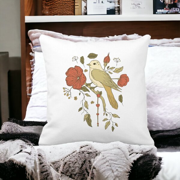 Perna Decorativa Patrata Retro Art, 40x40 cm, Alba, Mata, Husa Detasabila, Burduf 15 Husa Detasabila