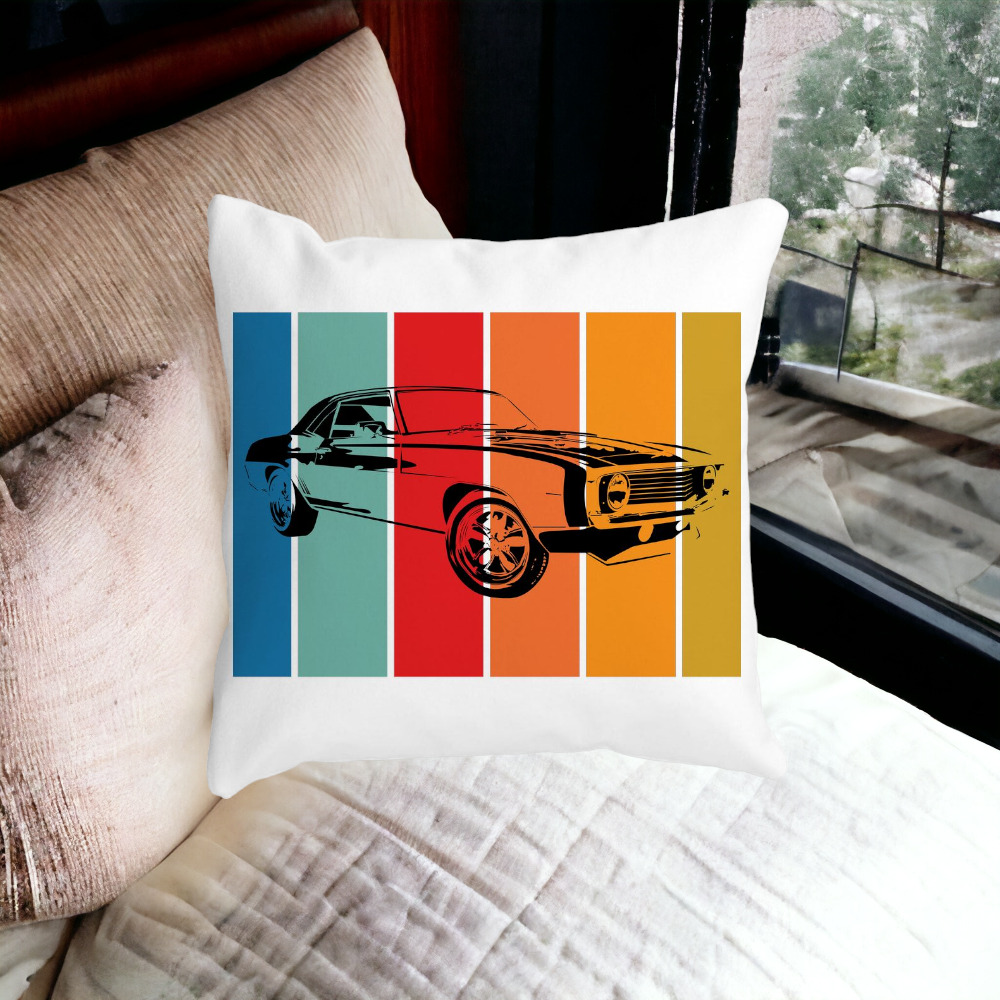Perna Decorativa Patrata Retro Car, 40x40 cm, Alba, Mata, Husa Detasabila, Burduf 12 40x40 cm