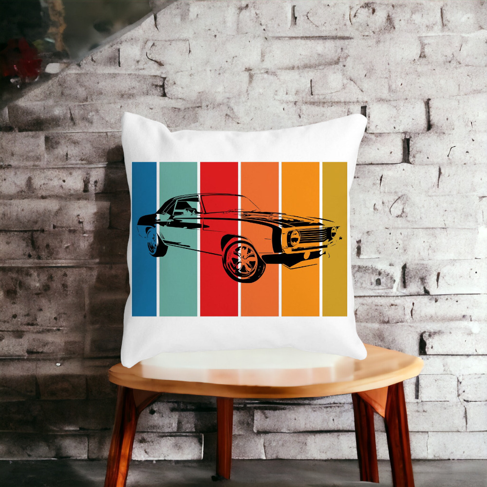 Perna Decorativa Patrata Retro Car, 40x40 cm, Alba, Mata, Husa Detasabila, Burduf 13 Alba
