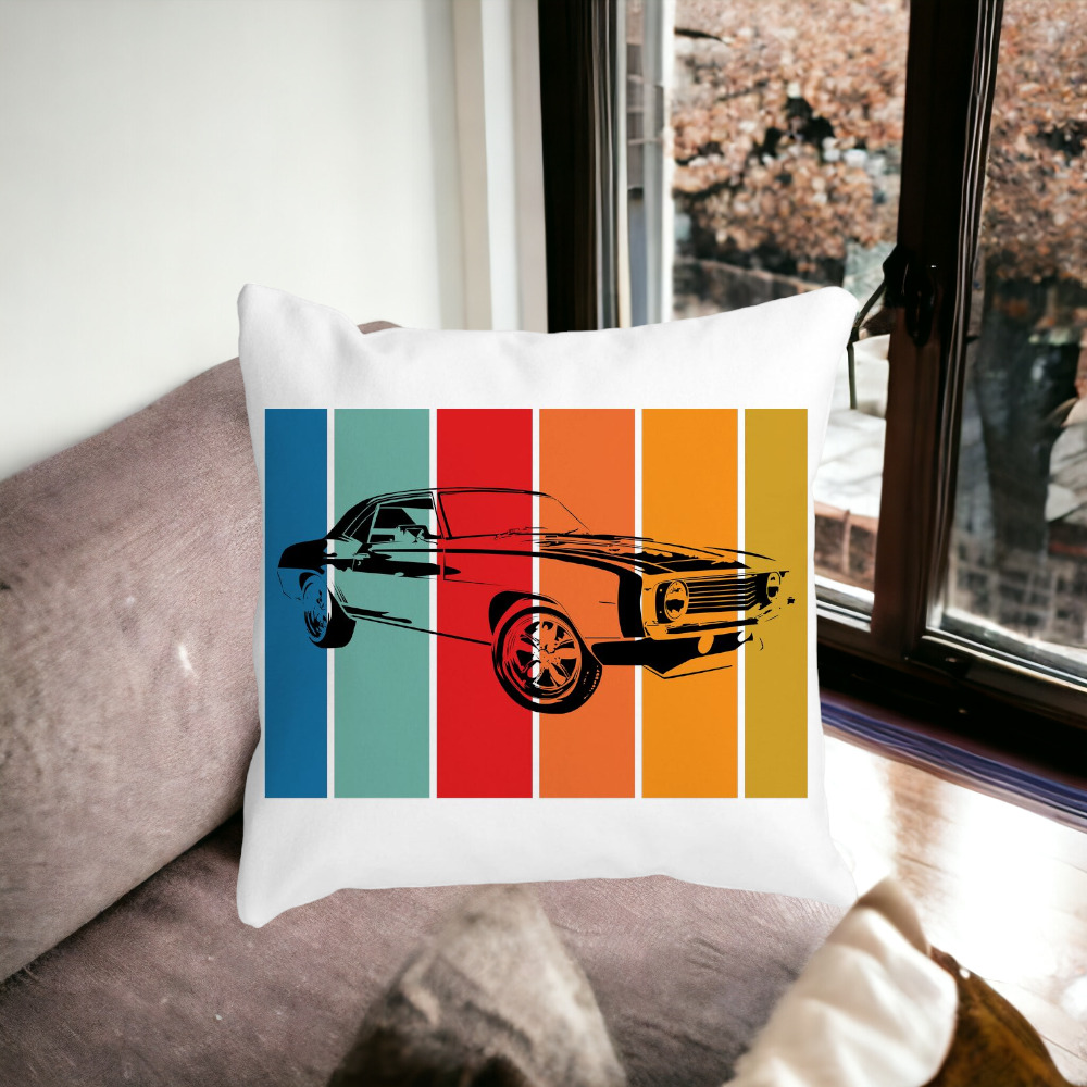 Perna Decorativa Patrata Retro Car, 40x40 cm, Alba, Mata, Husa Detasabila, Burduf 14 Mata
