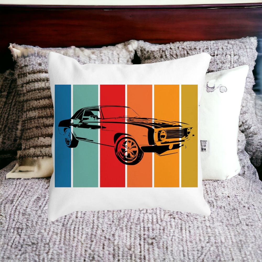 Perna Decorativa Patrata Retro Car, 40x40 cm, Alba, Mata, Husa Detasabila, Burduf 15 Husa Detasabila