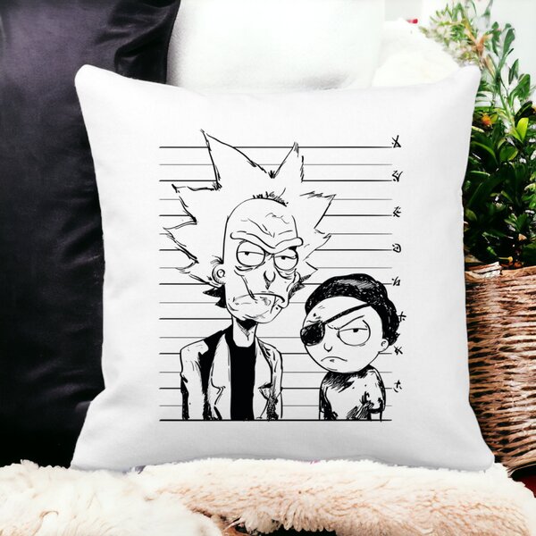 Perna Decorativa Patrata Rick and Morty, 40x40 cm, Alba, Mata, Husa Detasabila, Burduf 12 40x40 cm