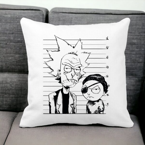 Perna Decorativa Patrata Rick and Morty, 40x40 cm, Alba, Mata, Husa Detasabila, Burduf 13 Alba