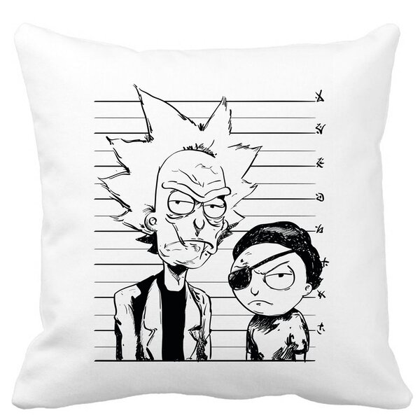 Perna Decorativa Patrata Rick and Morty, 40x40 cm, Alba, Mata, Husa Detasabila, Burduf 11 Perna Decorativa Patrata Rick and Morty