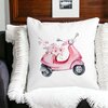 Perna Decorativa Patrata Rose Flower Bike, 40x40 cm, Alba, Mata, Husa Detasabila, Burduf 17 40x40 cm