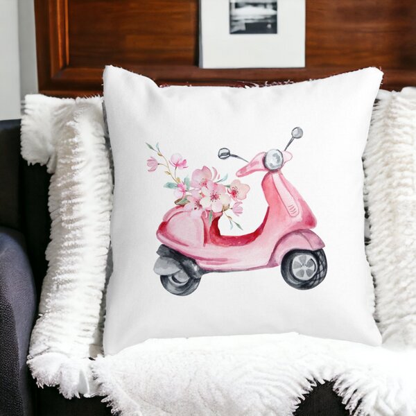 Perna Decorativa Patrata Rose Flower Bike, 40x40 cm, Alba, Mata, Husa Detasabila, Burduf 12 40x40 cm