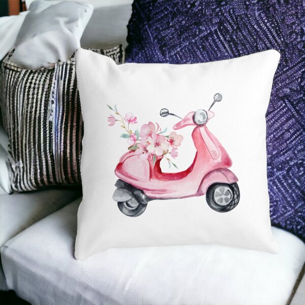 Perna Decorativa Patrata Rose Flower Bike, 40x40 cm, Alba, Mata, Husa Detasabila, Burduf 13 Alba