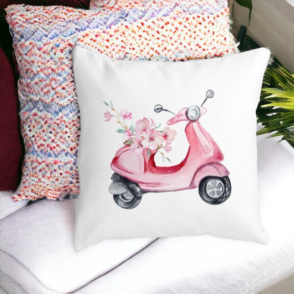Perna Decorativa Patrata Rose Flower Bike, 40x40 cm, Alba, Mata, Husa Detasabila, Burduf 14 Mata