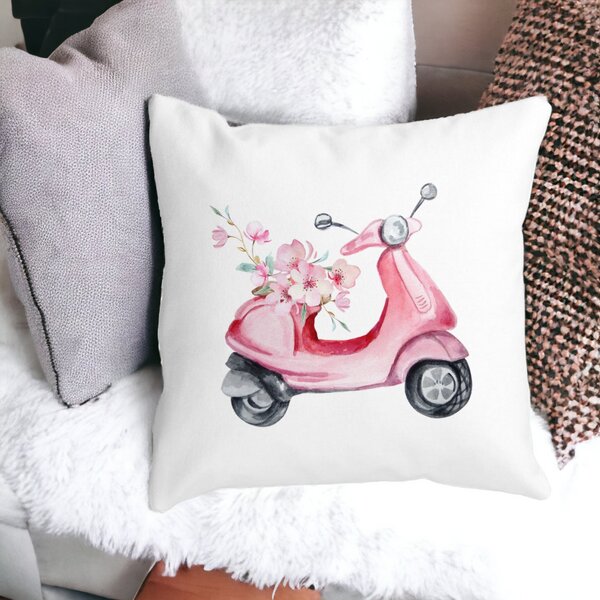 Perna Decorativa Patrata Rose Flower Bike, 40x40 cm, Alba, Mata, Husa Detasabila, Burduf 15 Husa Detasabila