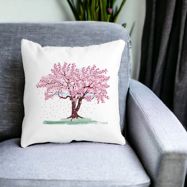 Perna Decorativa Patrata Rose Tree, 40x40 cm, Alba, Mata, Husa Detasabila, Burduf 15 Alba